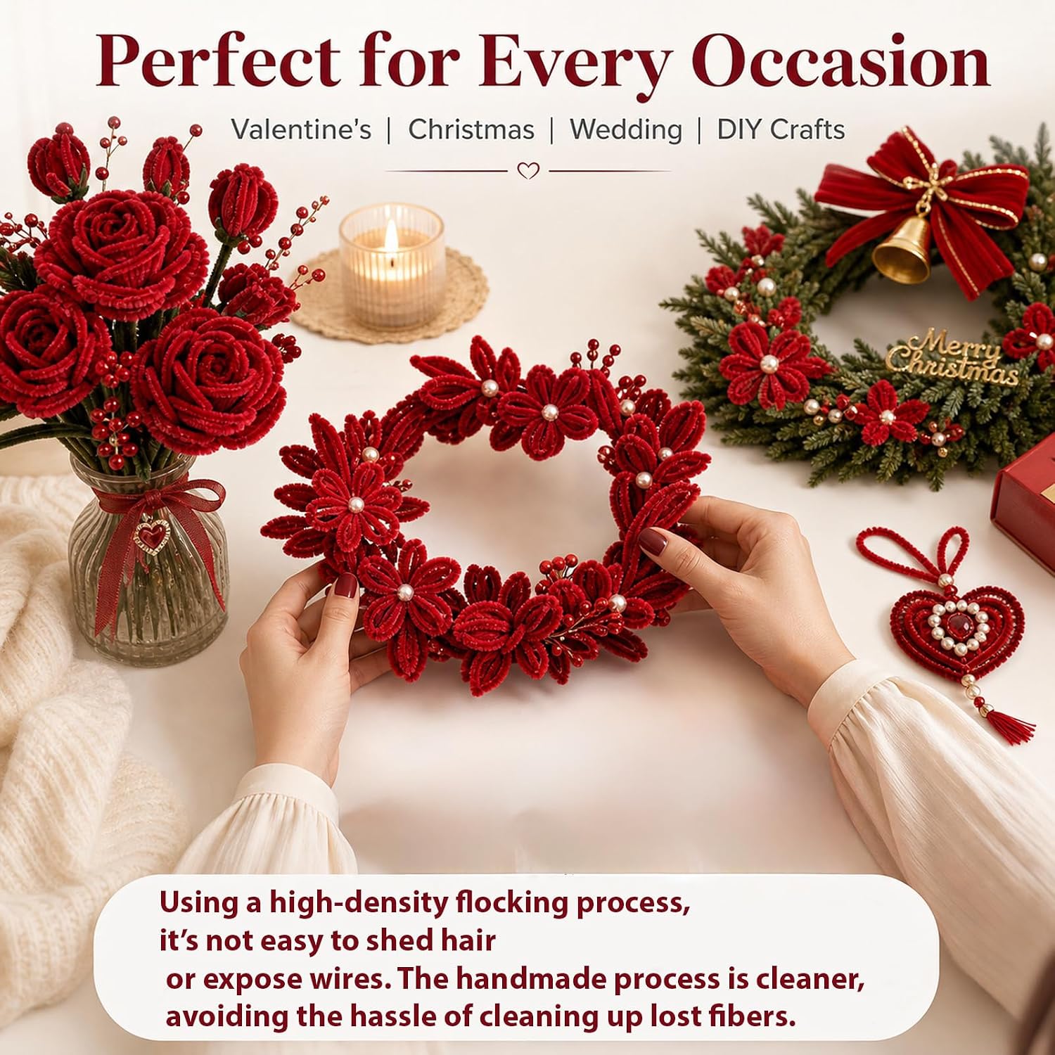 500Pcs Gradient Red Pipe Cleaners, 6mm Thick 12 Inch Long Chenille Stems, Fuzzy Sticks​ for Valentine’s Day, DIY Flowers, Arts and Crafts Supplies​​ (Red Assorted Colors)