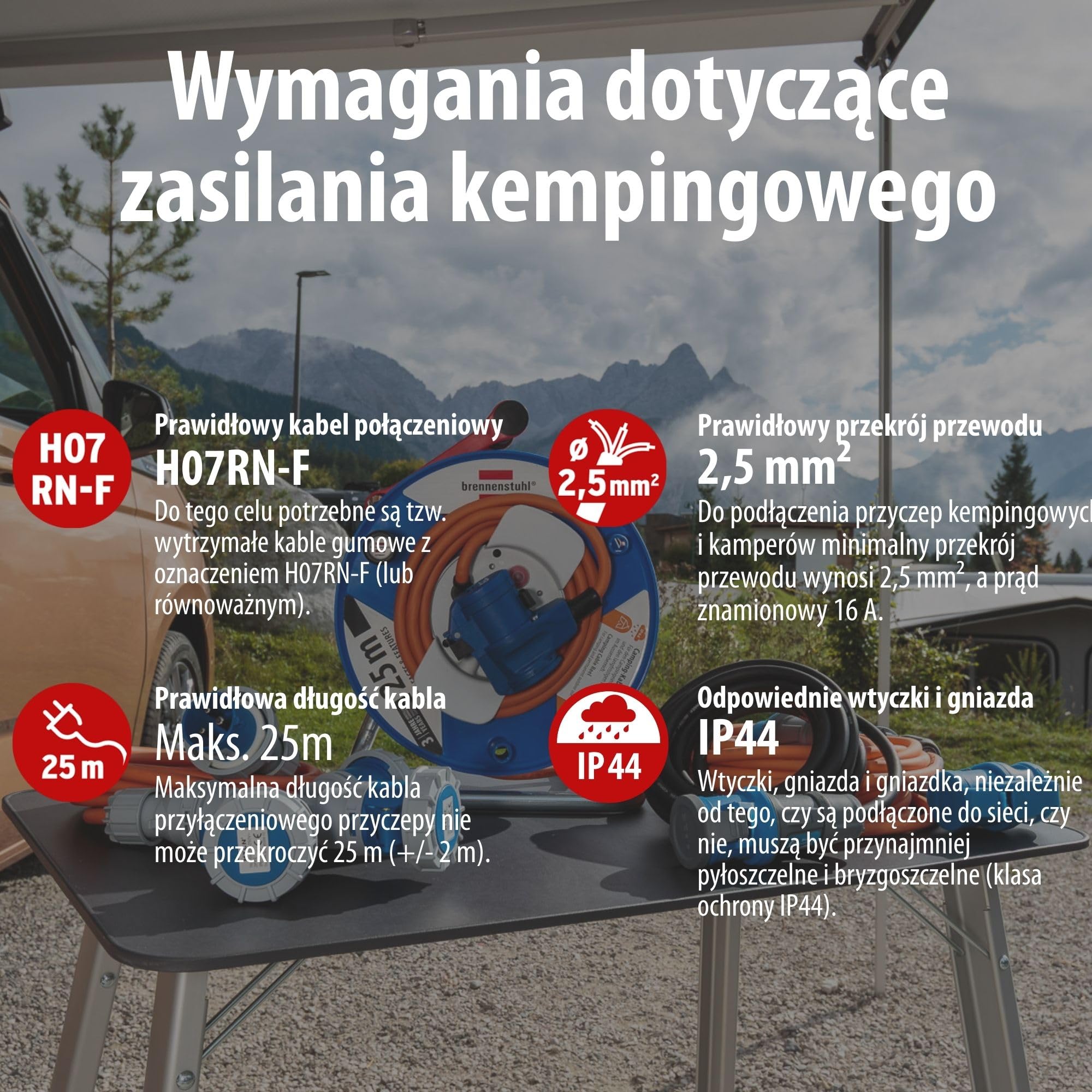 Brennenstuhl Przedłużacz CEE z potrójnym rozgałęźnikiem (2 m H07RN-F 3G2,5, 3x złącze CEE 230 V 16 A, stopień ochrony IP67, maks. moc całkowita 3680 W, do użytku na kempingu, na straganach)