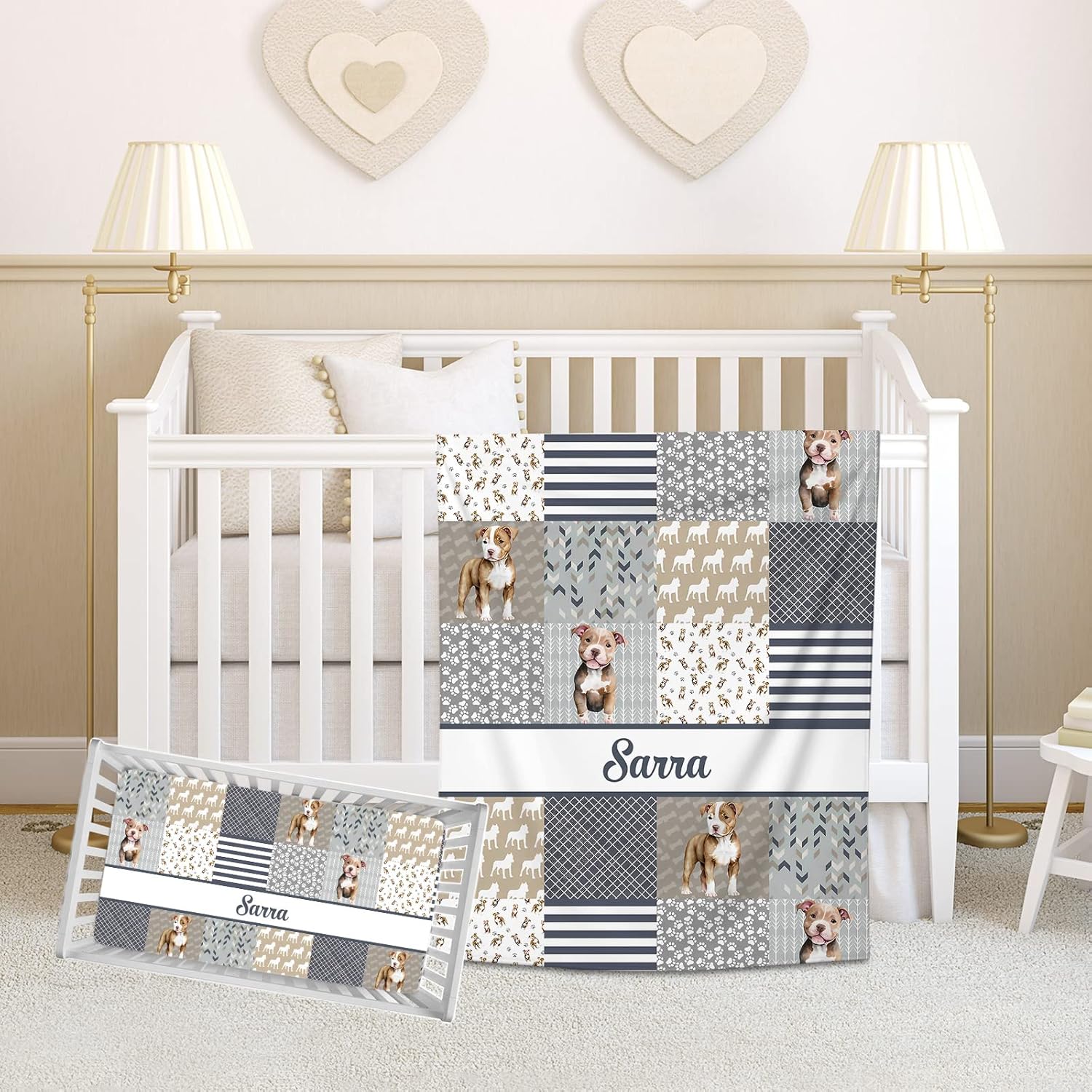 Personalized Baby Crib Bedding Sets for Baby Boys Girls, Custom Bedding Set with Name, Nursery Bedding, 2 Piece Crib Bedding Sets, Crib Comforter, Crib Fitted Sheets for Babies (Dog Puppy)