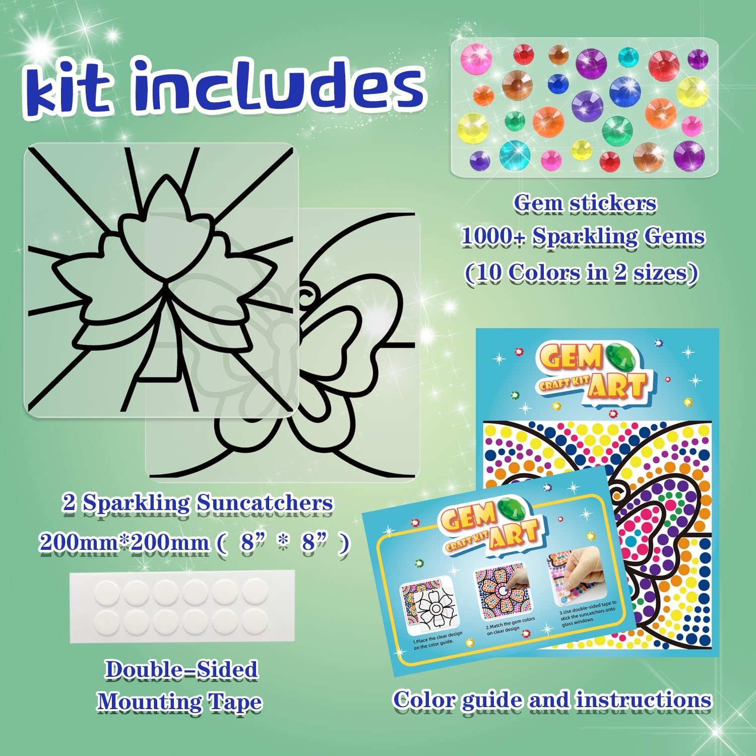 WAHFNG Gem Art, Kids Diamond Art Kit -Window Art Suncatcher Kit - Arts and Crafts for Girls and Boys Ages 6-12 - Best Gift Ideas for Age 4, 5, 6, 7, 8, 9, 10-12, 6-8 (Maple Leaf & Butterfly)