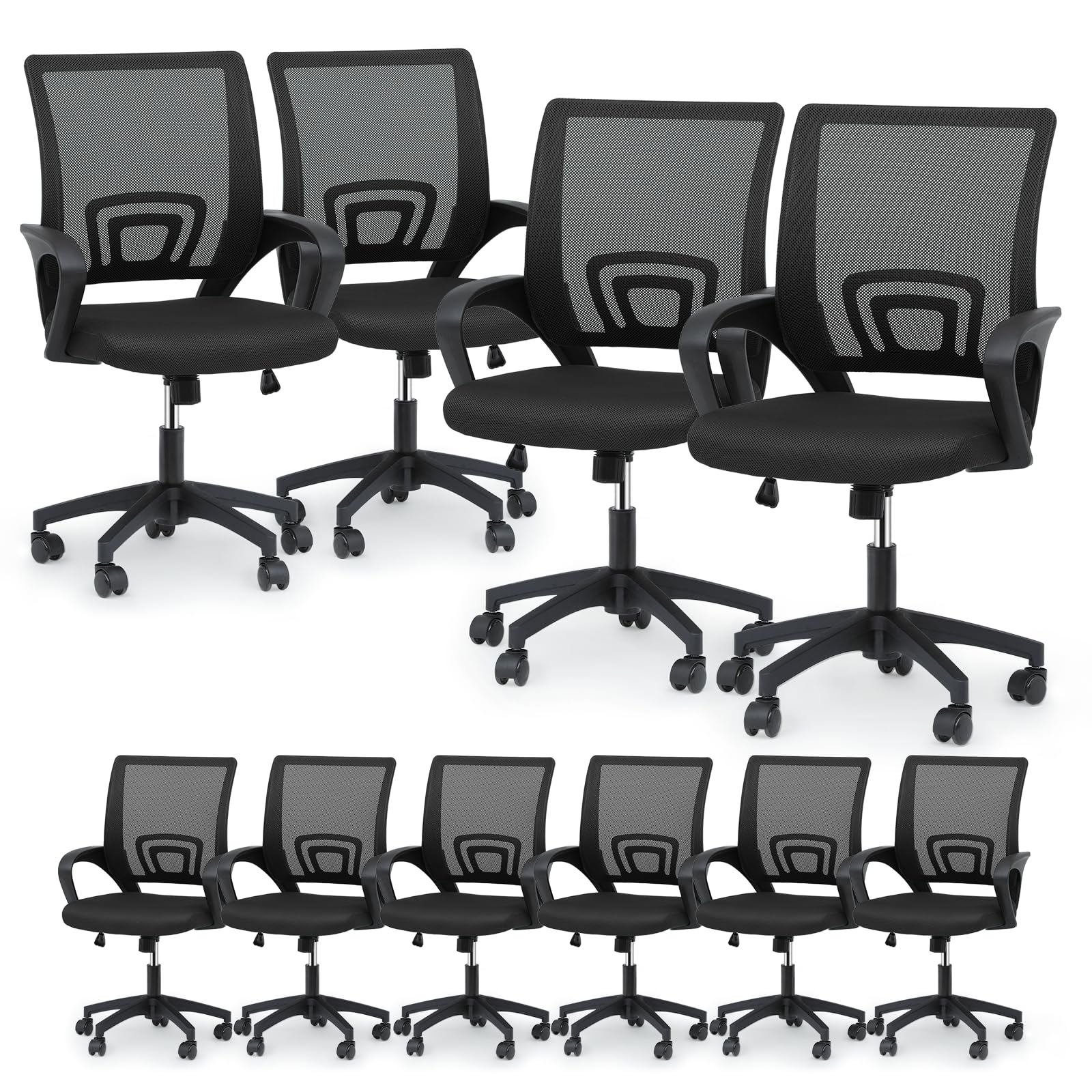 Magshion Ergonomic Office Chair 10 Pack, Mid-Back Mesh Desk Chair, Adjustable Swivel Computer Chair with Lumbar Support & Breathable Backrest for