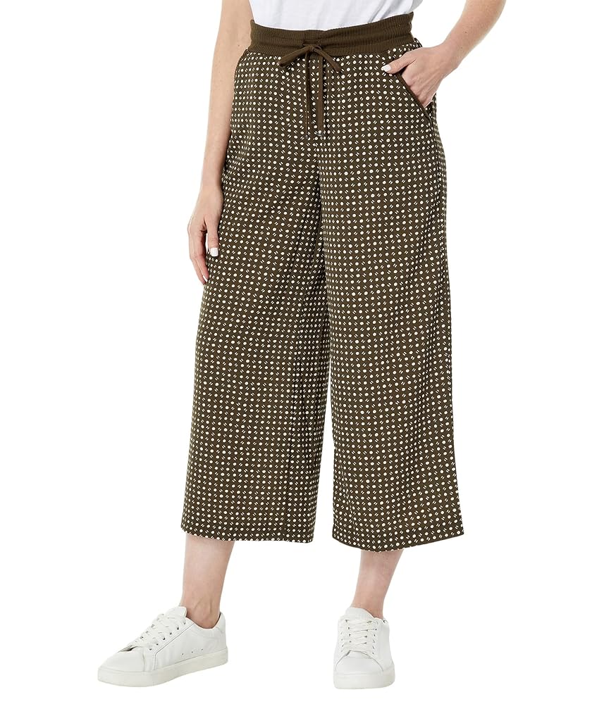 Max Studio Crepe Cropped Wide Leg Pants Olive Tic Tac Dot XS