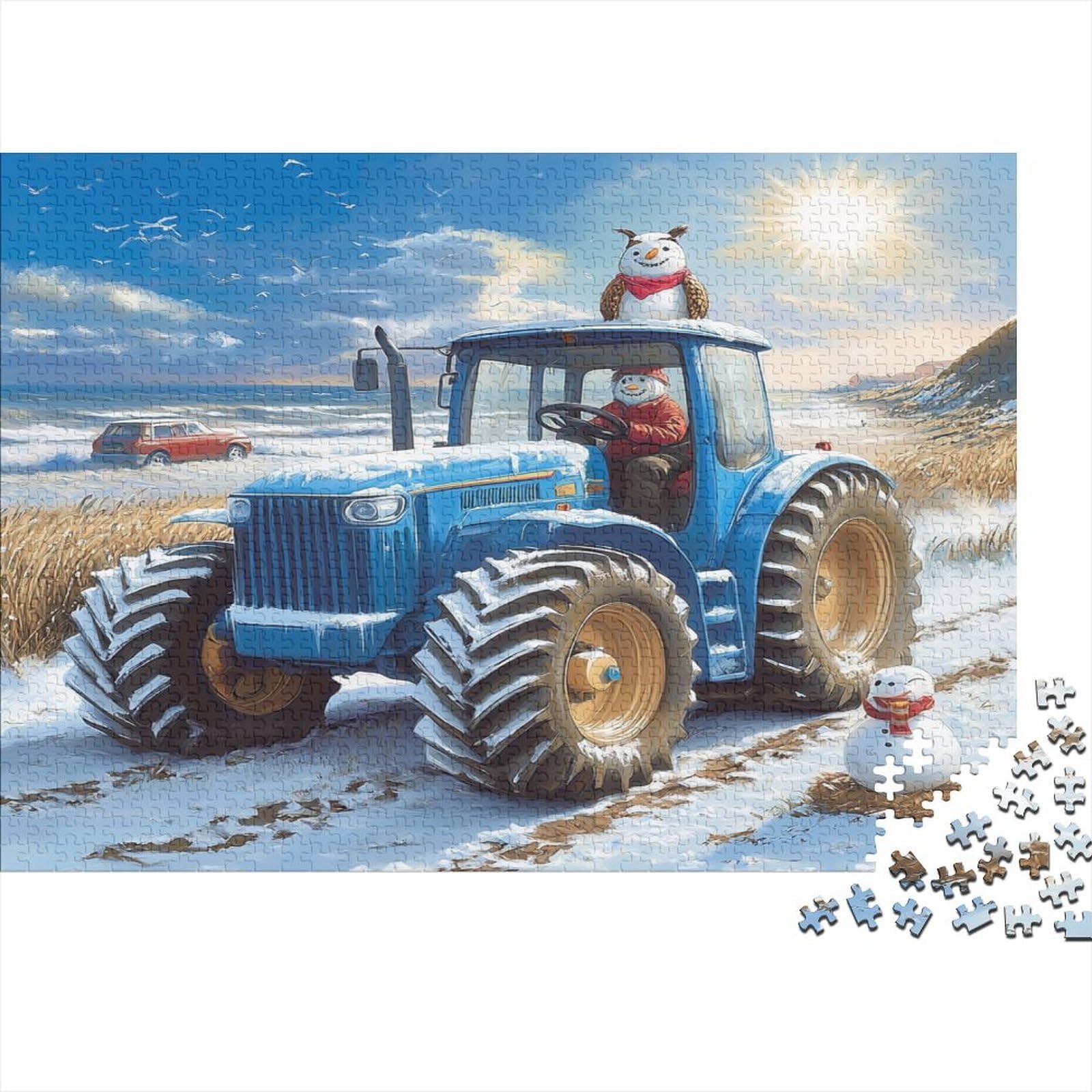 Blue Tractor Field Jigsaw Puzzle for Adults 1000 Pieces Snow Scene Home Decor โ image 1