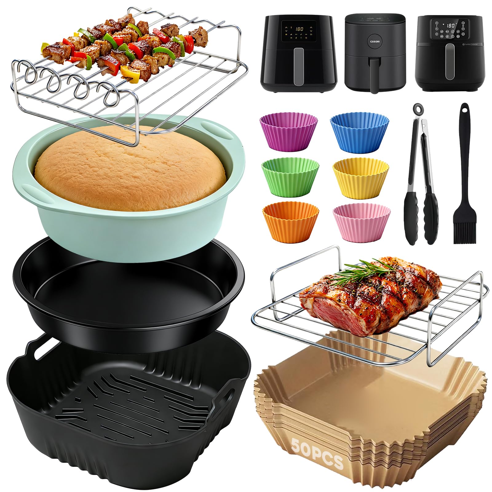 Silikonform Heißluftfritteuse für Philips Airfryer XL 6,2L HD9270/90, Airfryer Silikonform Set für Philips XXL 7,2L HD9285/90, Heißluftfritteuse Zubehör, Air fryer Zubehör für COSORI 4,7L. BPA-frei