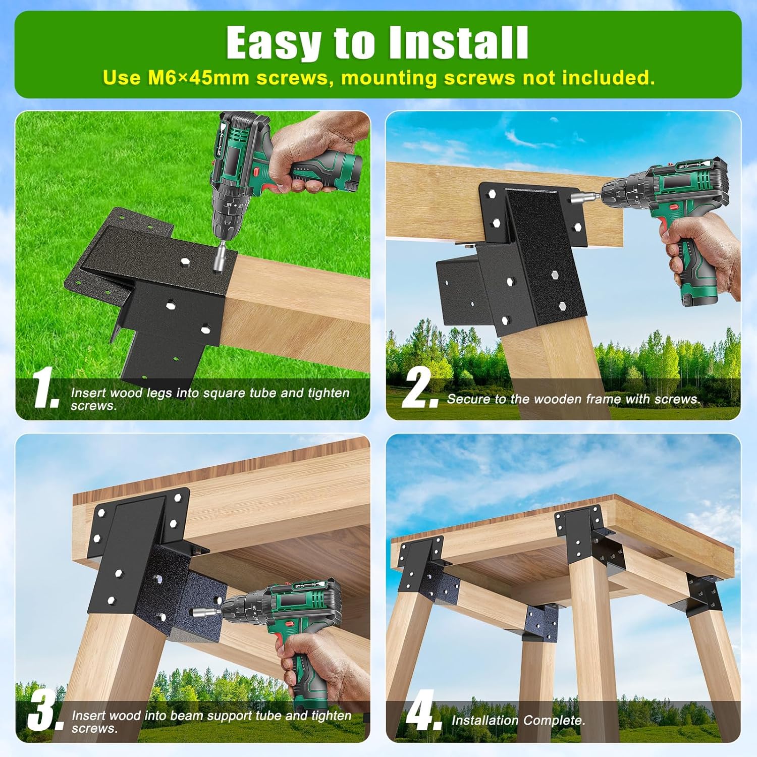 BeneLabel 4Pack 4x4 Compound Angle Brackets Heavy Duty Deer Stand Bracket Hunting Blind Brackets for Tree House, Swing Set, Observation Platform, Deers Station, Picnic Table, Play Sets