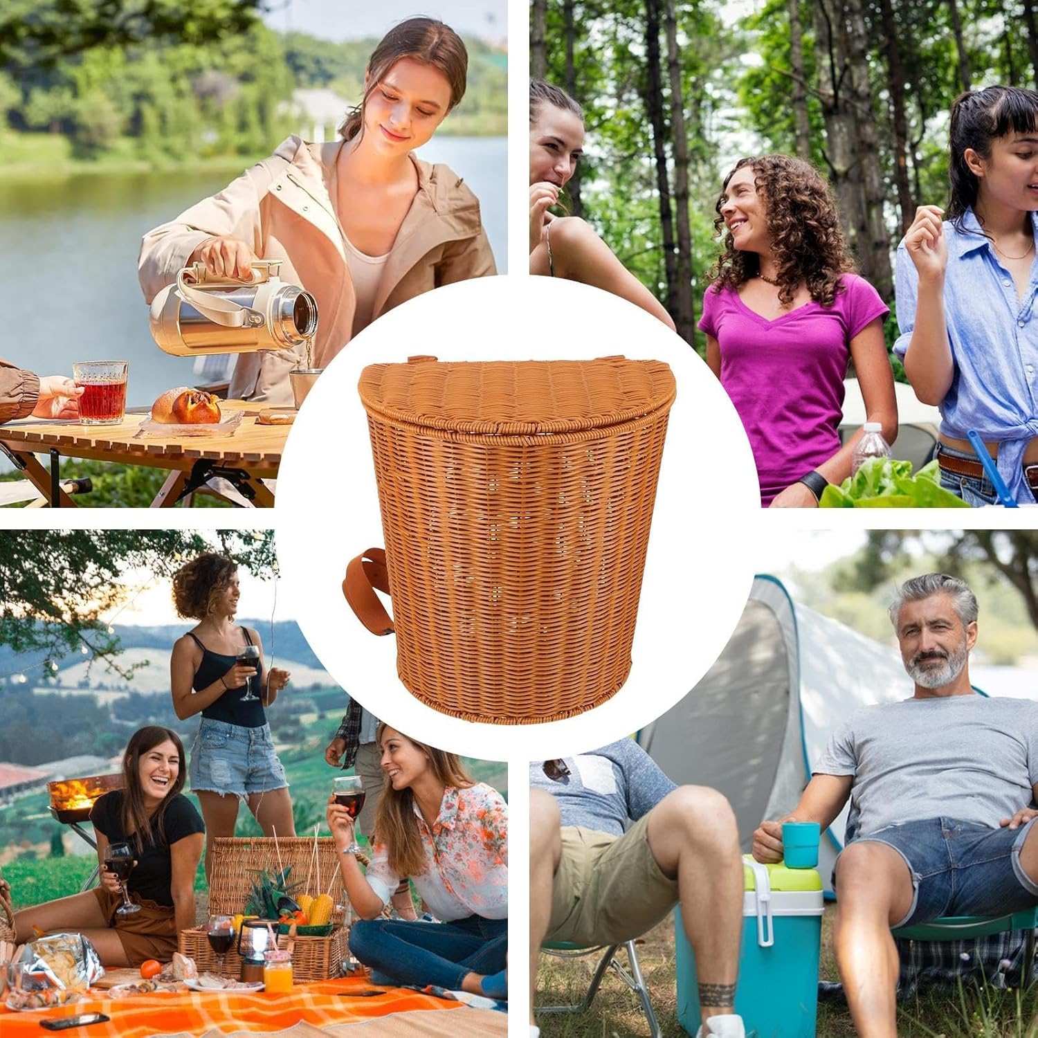 Picnic Bag - Large Capacity with Shoulder Straps,Rustic Camping Backpack Storage Basket - for Camping Beach Travel Shopping Home Apartment Kitchen Farmhouse Fruit Vegetable Grocery