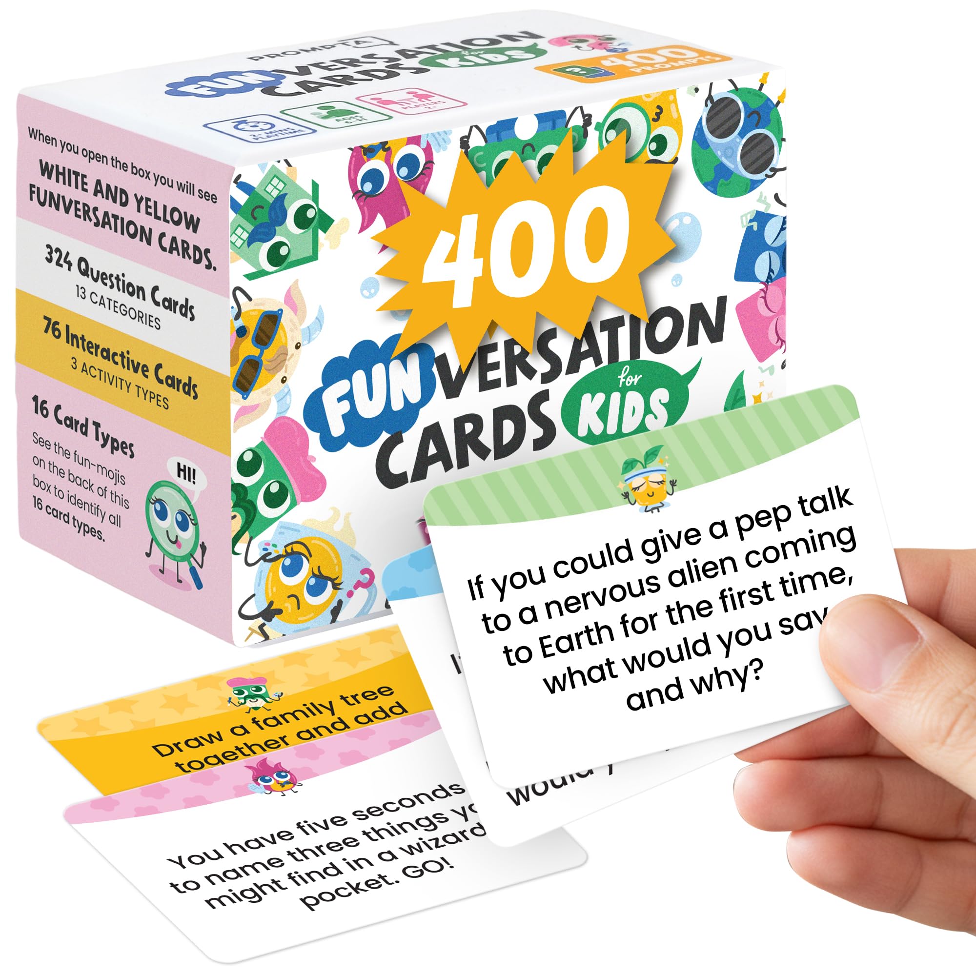 400 Silly, Interactive Conversation Cards for Kids Ages 6-11 - Laugh and Connect with Activities and Questions from 16 Categories - 2.5" x 1.75" Cards Great for Road Trips, Family Dinner, or Class