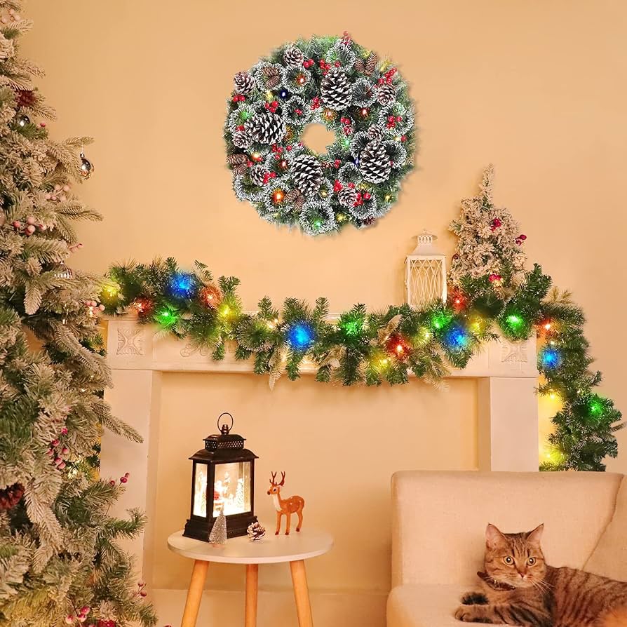 クリスマスリース　ライト付き クリスマスリース LEDライト付き セレクト リース L 34cm 玄関