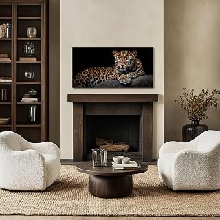 PHOMMODITIAS Leopard Wall Art Black Golden Animal Big Cat Spotted Fur Rock Painting Painting Picture Prints Posters Modern Artwork Wall Decor for Living Room Bedroom Kitchen Ready to Hang 40L x 20W