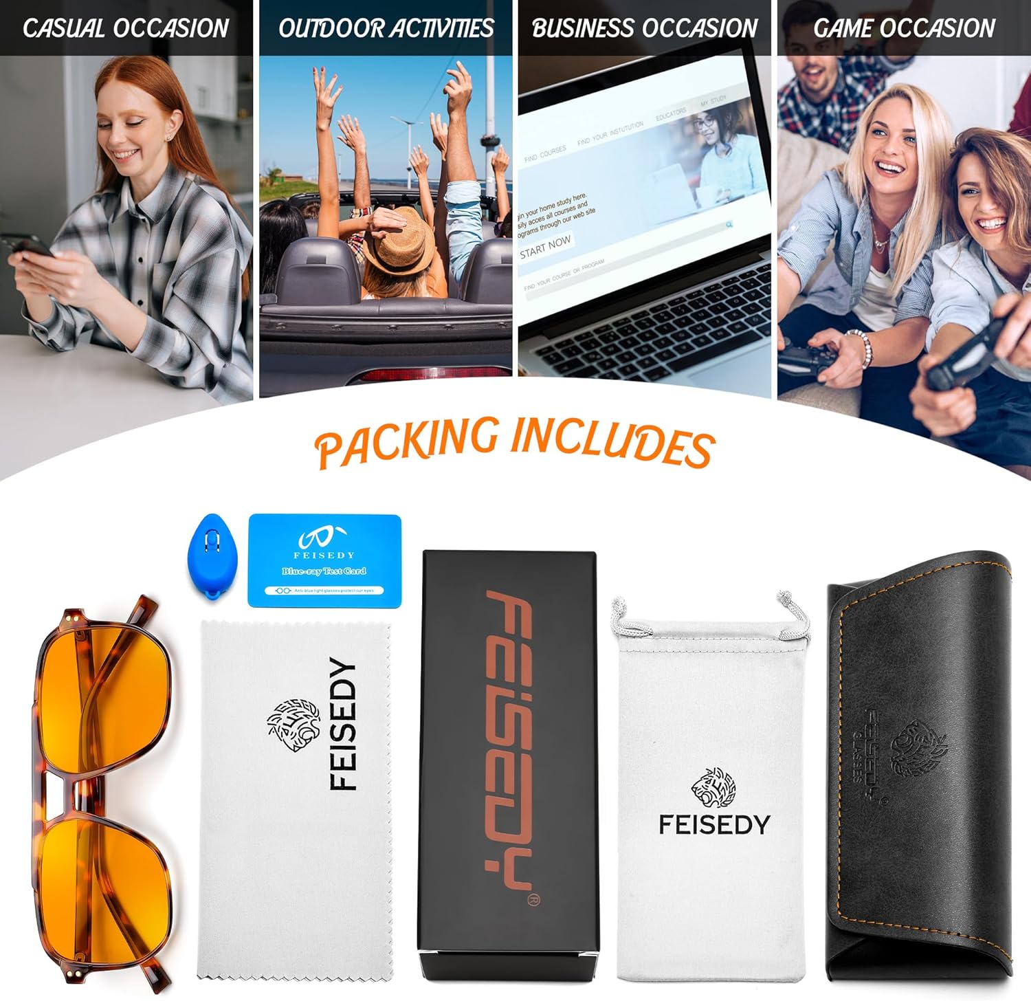 FEISEDY Amber Blue Light Glasses for Computer Gaming Orange/Yellow lens Anti Eyestrain Sleep Glasses G2835 - Image 7