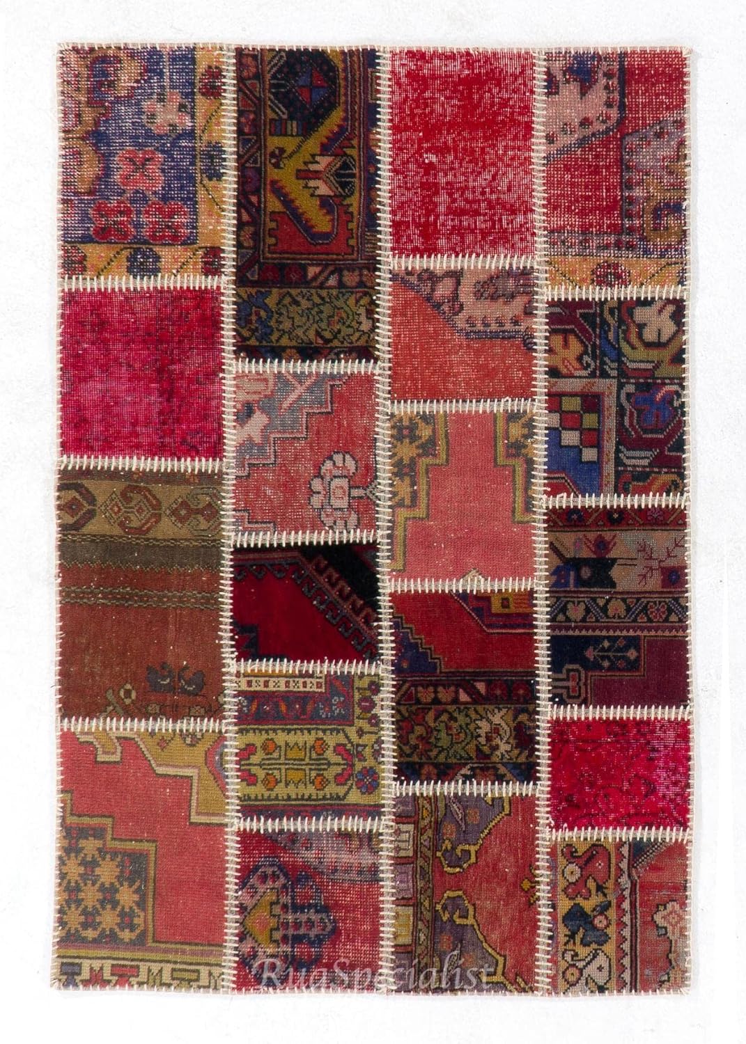 Hand-Knotted Patchwork Rug for Modern Interiors, Wool and Cotton Turkish Carpet. Custom Colors & Sizes Available. D852