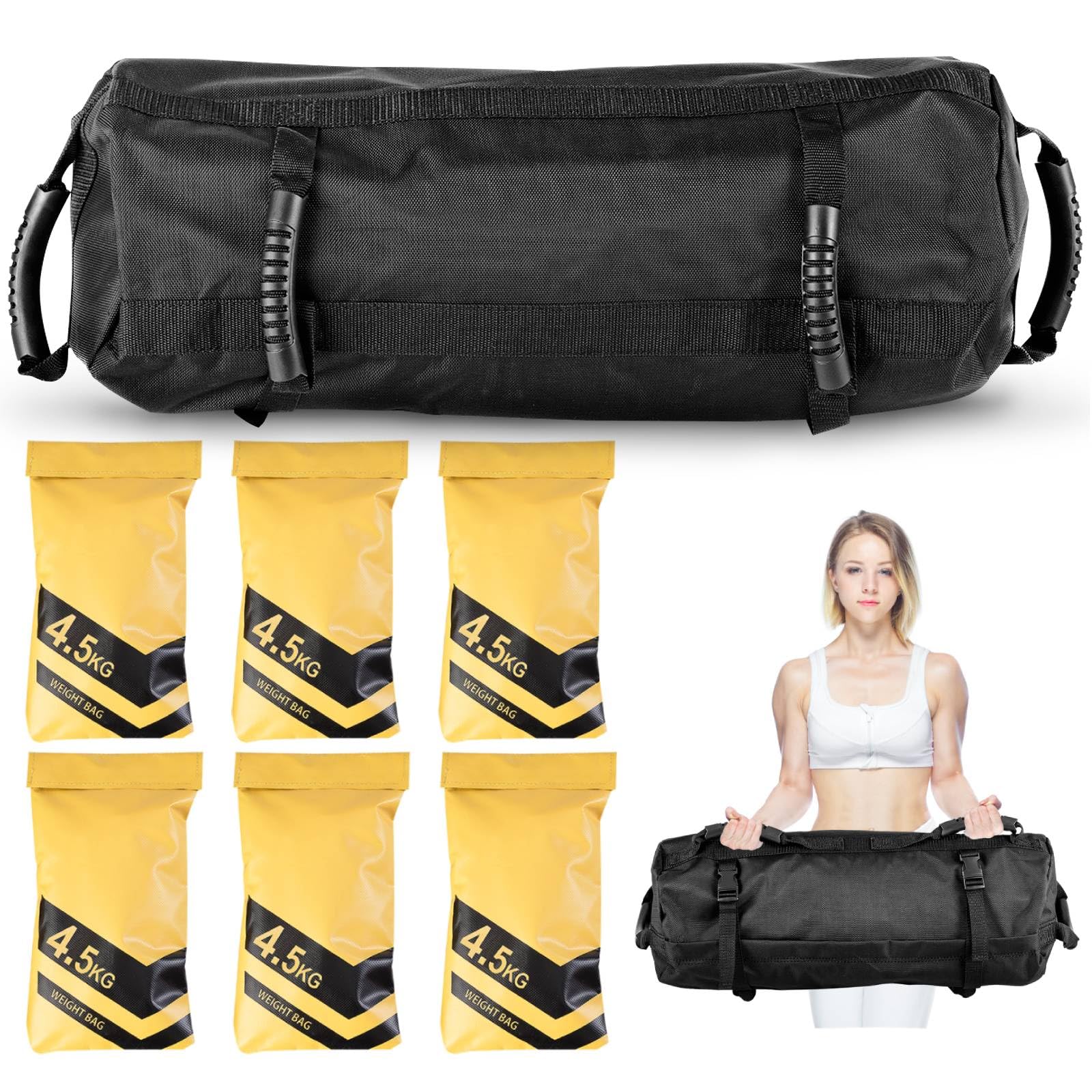 GYMAX 27kg Fitness Sandbag, Heavy Duty Adjustable Training Weight Bags with 6 x 10LBS Filling Sandbag and Handles, Training Sandbag for Weight Lifting, Exercise, Fitness