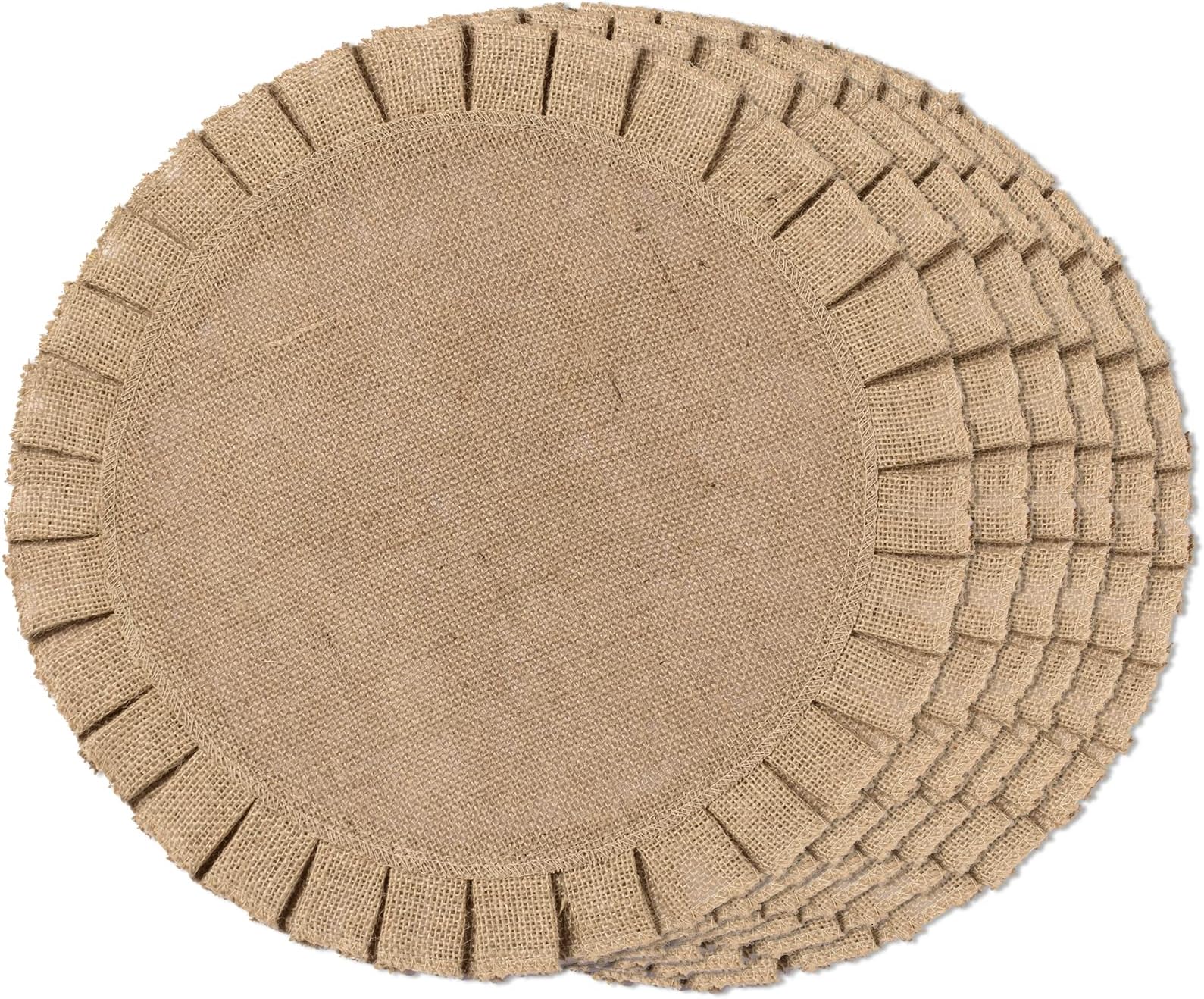 Rustic Farmhouse Burlap Round Placemats, Set of 4, Size in
