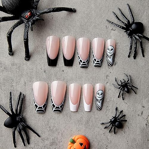 Miniatura 3 de TMLECE TM Uñas postizas a presión de Halloween, 24 unidades, uñas postizas cuadradas medianas con pegamento para mujeres, niñas, adolescentes con