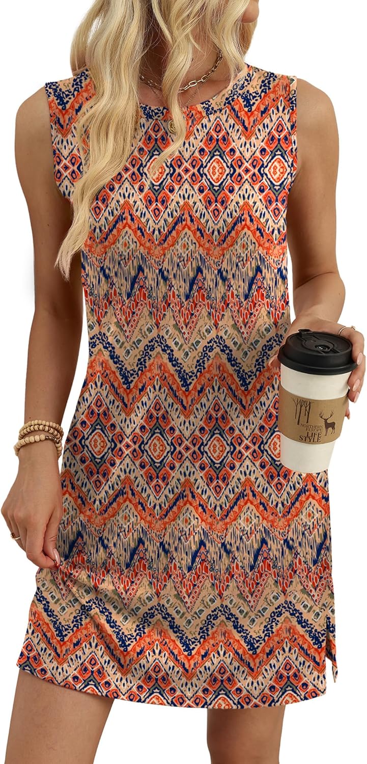 WIHOLL Casual Dresses for Women Crewneck Sleeveless Tank Dress Summer Spring Boho Vacation Clothes - Image 4