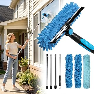 180cm Teleskop Fensterputzer mit Abzieher, 3-in-1 Fensterputzer mit Teleskopstange, Fensterabzieher Profi Set für Hochhausfenster, Spiegel, Auto Fenster, Glasduschen und Klimaanlage