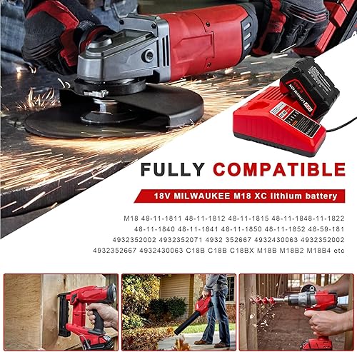 Miniatura 6 de Cargador rápido de repuesto para cargador Milwaukee M12 y M18 para 48-59-1812, batería de iones de litio M14 XC 48-11-2420 48-11-2440 48-11-1815