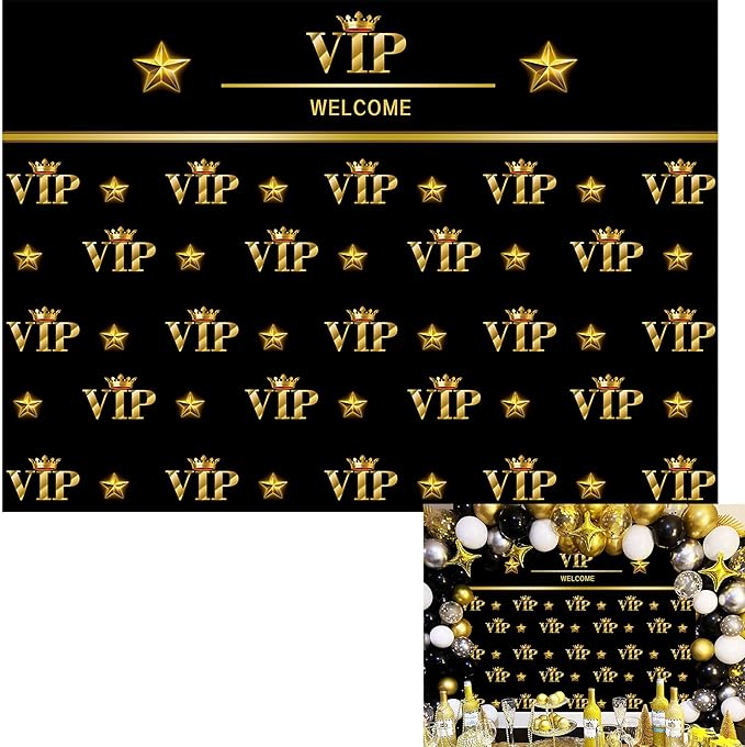 BINQOO 7x5FT Welcome VIP Backdrop Black Gold VIP Party Background Movie ...