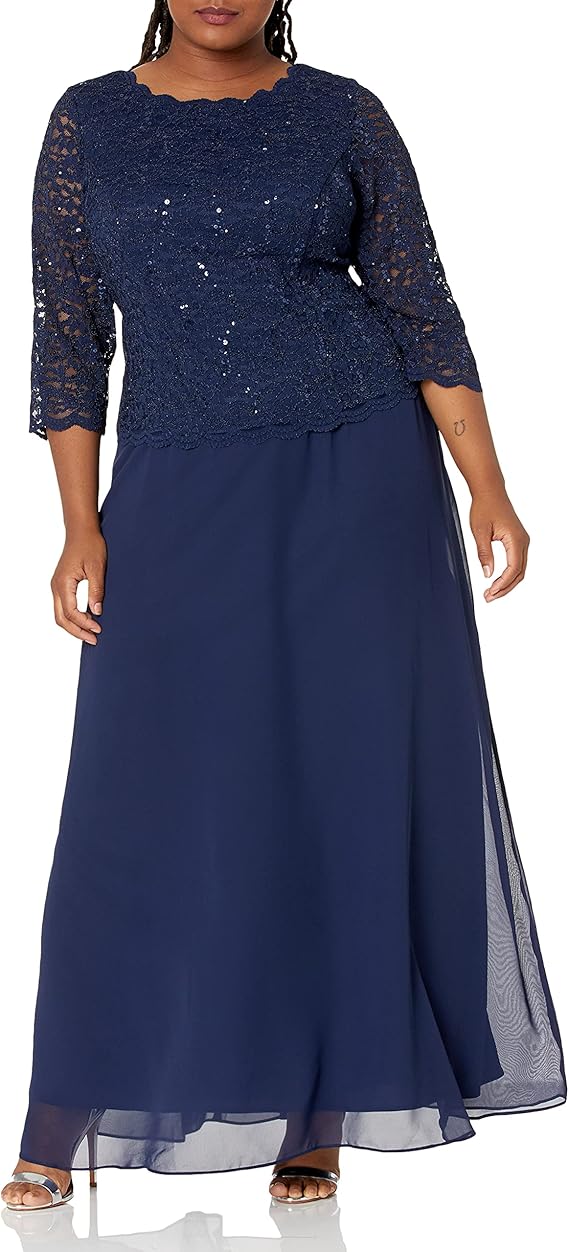 Alex Evenings Women's Plus Size Long Lace Mock Dress