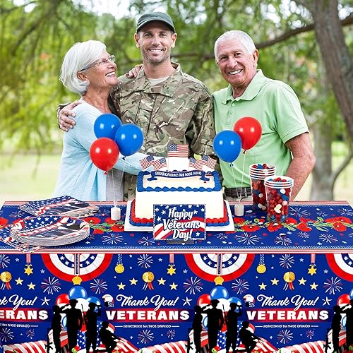 Miniatura 4 de Buryeah Mantel de plástico para el Día de los Veteranos, 54 x 108 pulgadas, mantel patriótico con texto en honor a todos los que sirvieron