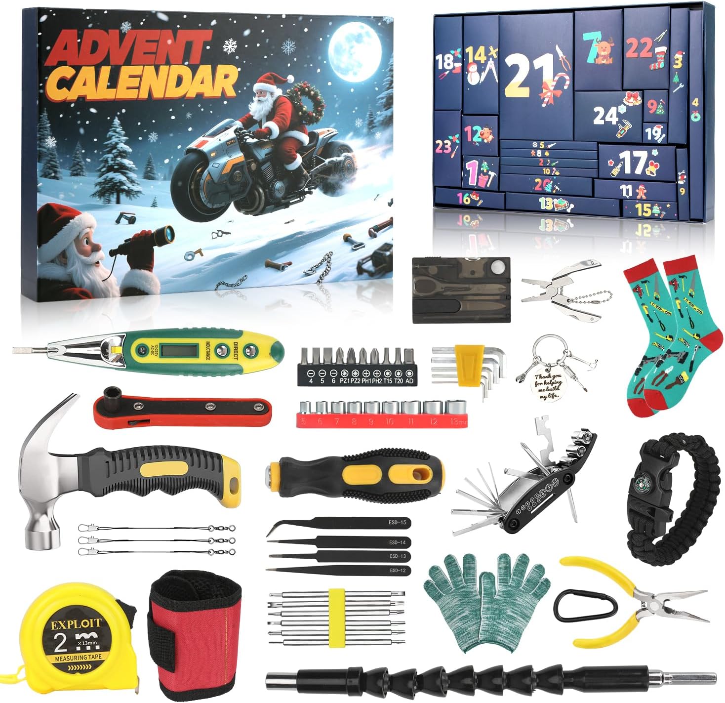 Hand Tool Advent Calendar for Men 2025 Christmas, Teen Boys Household Gadgets Calendar Gift, 24 Days Countdown to Christmas Tool Kit Gifts for Son Husband Dad Mens New 2025