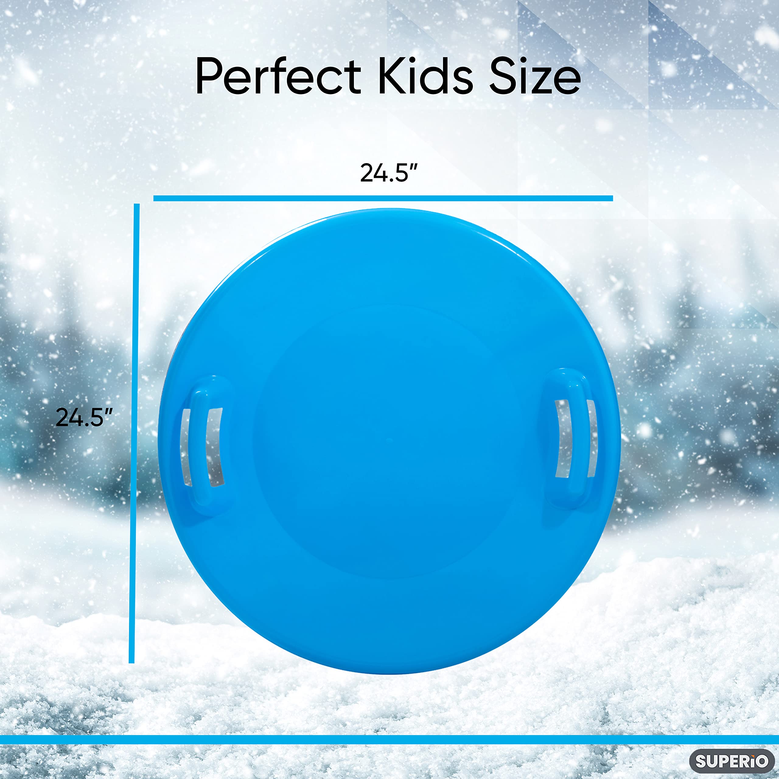 Superio Round Snow Saucer Sleds- 24” Plastic Disc Sleds for Kids and Adults- Heavy Duty Sled Discs with Handles for Downhill Sledding, Winter Outdoor Sports, (Blue)