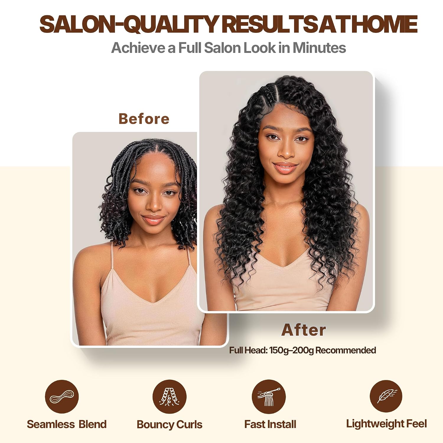 Human Crochet Hair 16 Inch 50g (40 Strands), Deep Wave Virgin Human Hair Crochet Extensions for Black Women, Pre-Separated Feather with Invisible Miracle Knots for Boho Braids, Natural Black