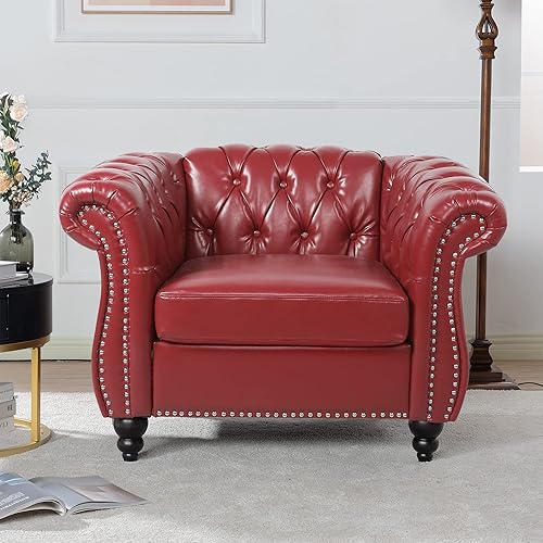 Miniatura 19 de LEVNARY - Sofá Chesterfield, sofá tapizado clásico de cuero con botones, sofá moderno de 3 plazas con respaldo abotonado para sala de estar u Blanco