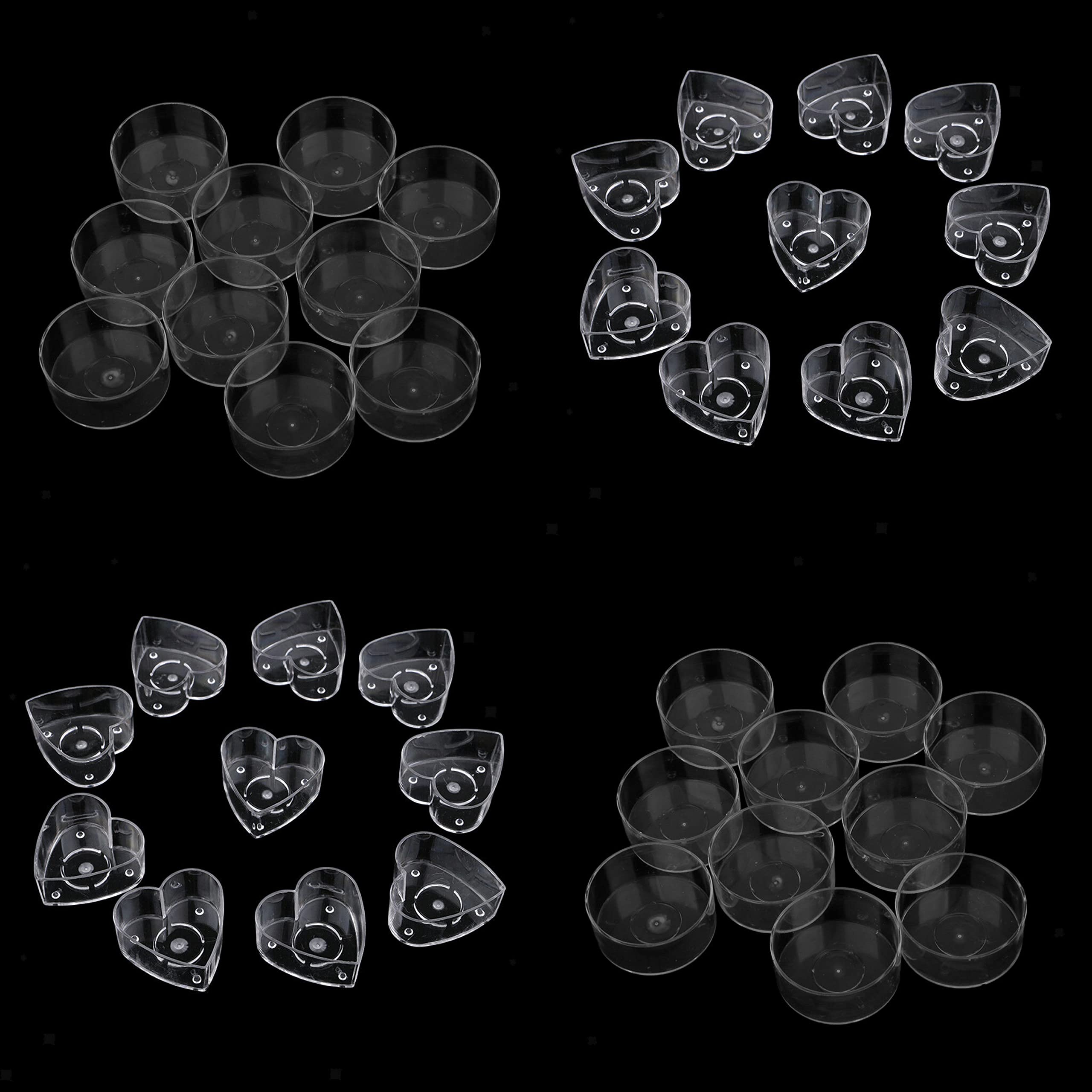 Jhintemetic® - Pack of 50, 25 Plastic Acrylic Heart Shape Tealight Cups Holders & 25 Plastic Acrylic Round Shape Tealight Cups Holders with 50 Candle Wicks (1-Inch) for DIY Candle Making-image-12