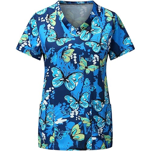 Valentines Day Scrub Tops Women Love Heart Blouse Short Sleeve Nurse Working Uniform V Neck Graphic Medical Scrub Shirts