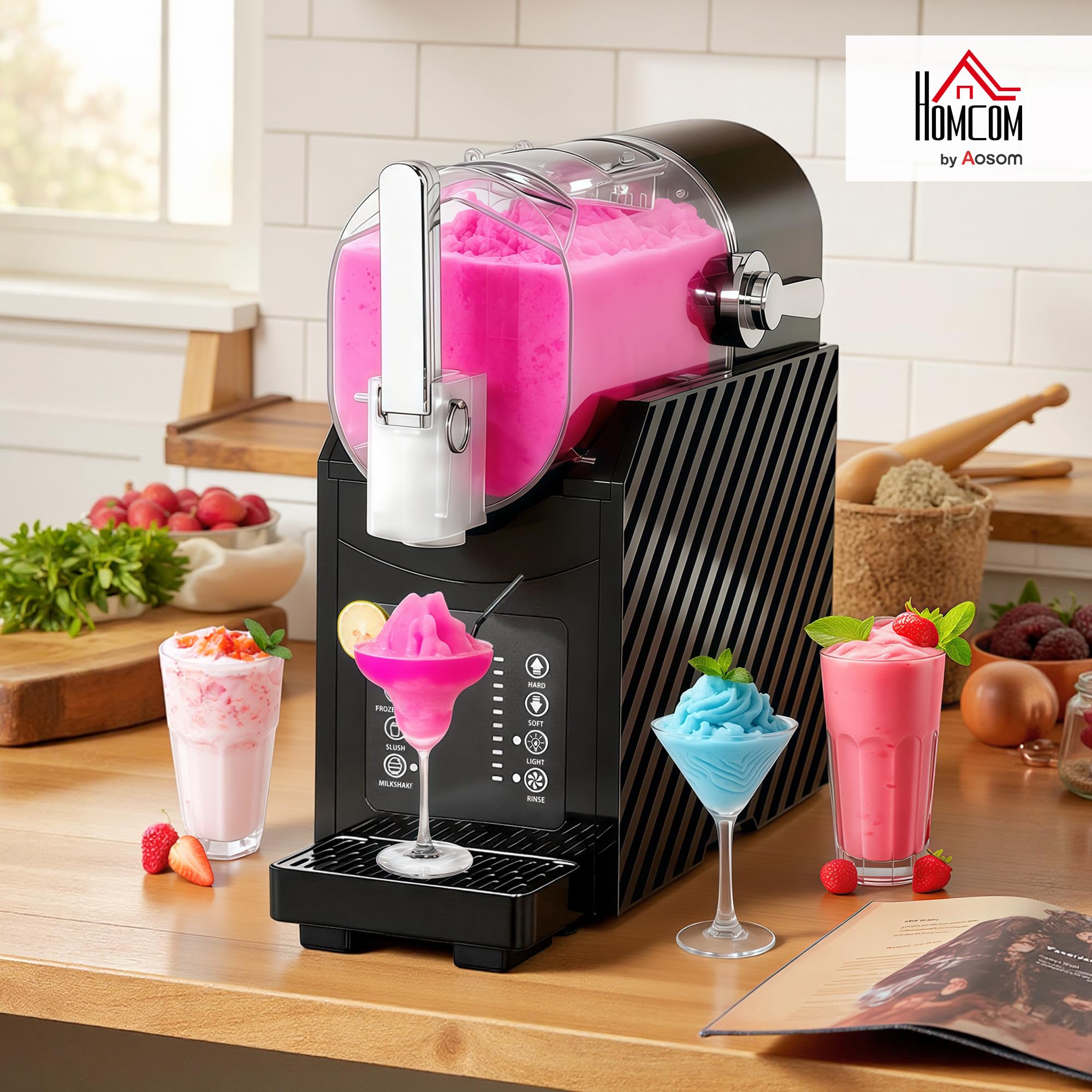HOMCOM Slush Maschine 1,8 L mit 3 Programmen Selbstreinigung LED-Display Slushy Machine für Zuhause Eis Maker Schwarz