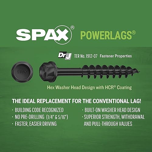 Miniatura 36 de Tornillos de retraso de madera estructural de cabeza hexagonal exterior de 1/2 "x 8" Powerlags Hex (100 EA) cubo a granel