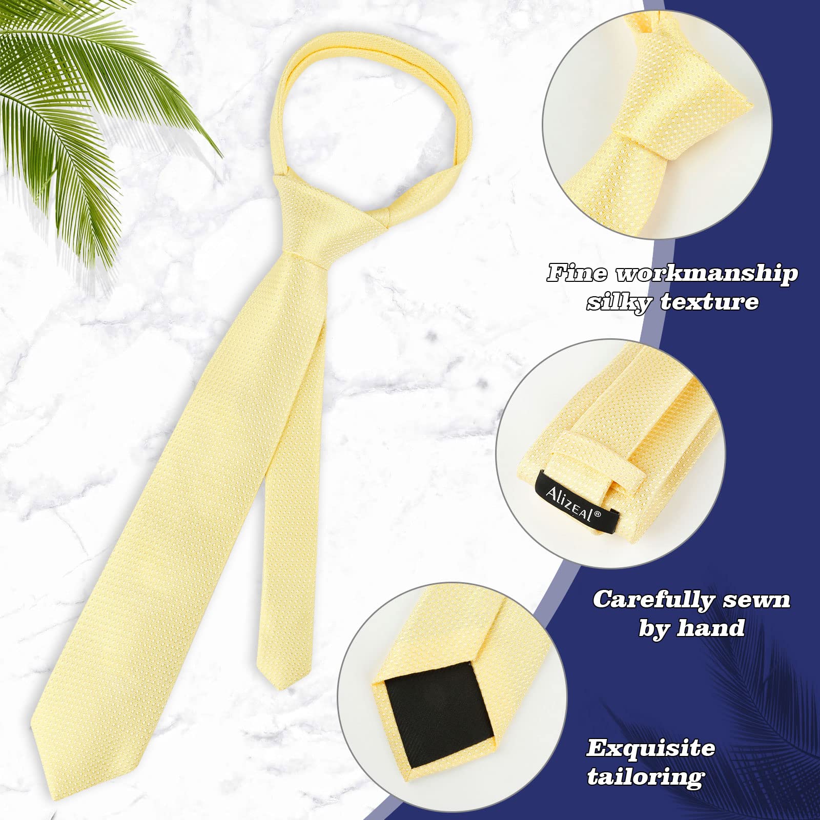 Alizeal Mens Solid Farbe Krawatten Einstecktuch und Manschettenknöpfe Set