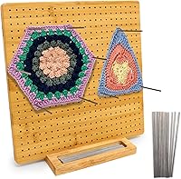 Vista 1 de Iswabard Tabla de bloqueo de 13 x 13 pulgadas para ganchillo con 15 varillas de acero inoxidable, tabla de bloqueo de ganchillo, cuadrado de bambú