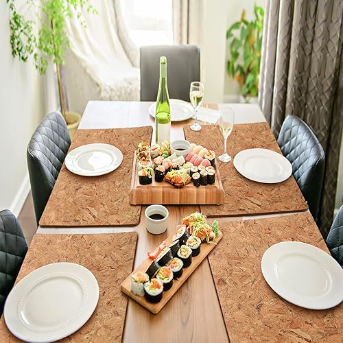 Miniatura 4 de Eaasty 6 manteles individuales de corcho de 17 x 12 pulgadas, resistentes al calor, antideslizantes, manteles individuales de madera de grano de
