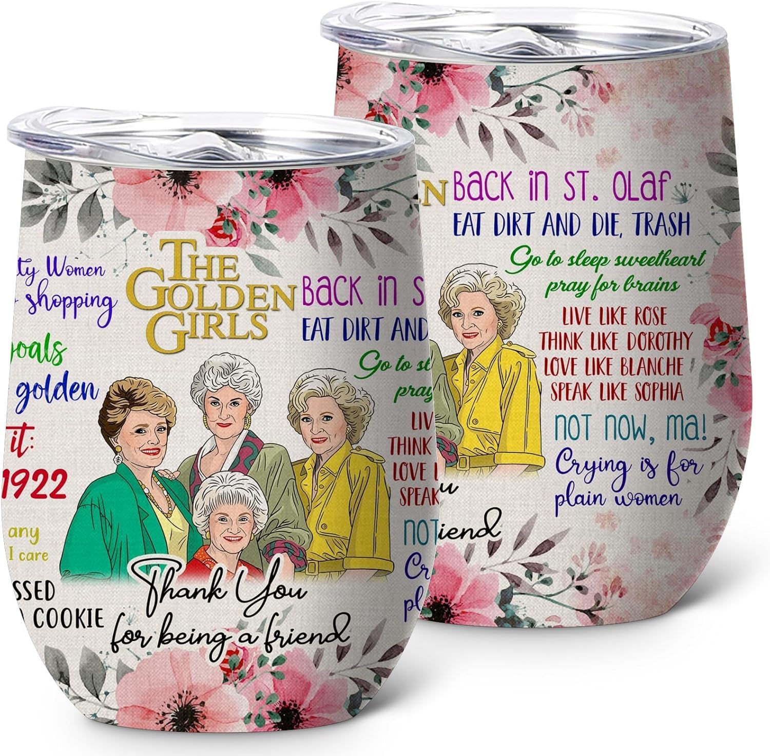 Golden Girls Tumbler 12 Oz Insulated Stainless Steel Drinking Wine Glasses,Tv Show Merchandise,Funny Travel Coffee Mug and Cup,Golden Girls Gifts for Women Fans Girl Friend Mom Birthday Party,1 Pcs