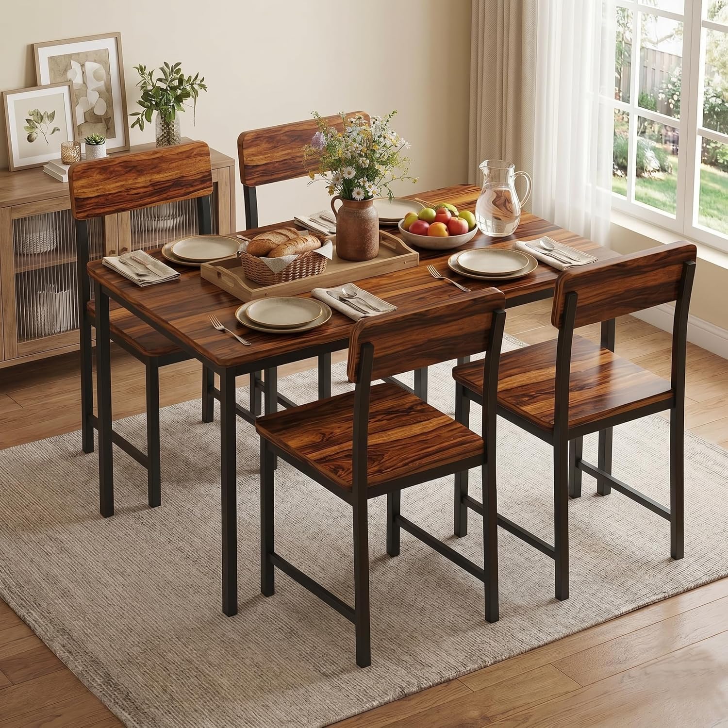 Wooden Dining Table Set of 4 | Solid Wood 4 Seater Dining Table with Cushioned Chairs for Restaurant | Dinner Table 4 Seater | Metal Dining Room Set – Black & Brown Finish-image-22