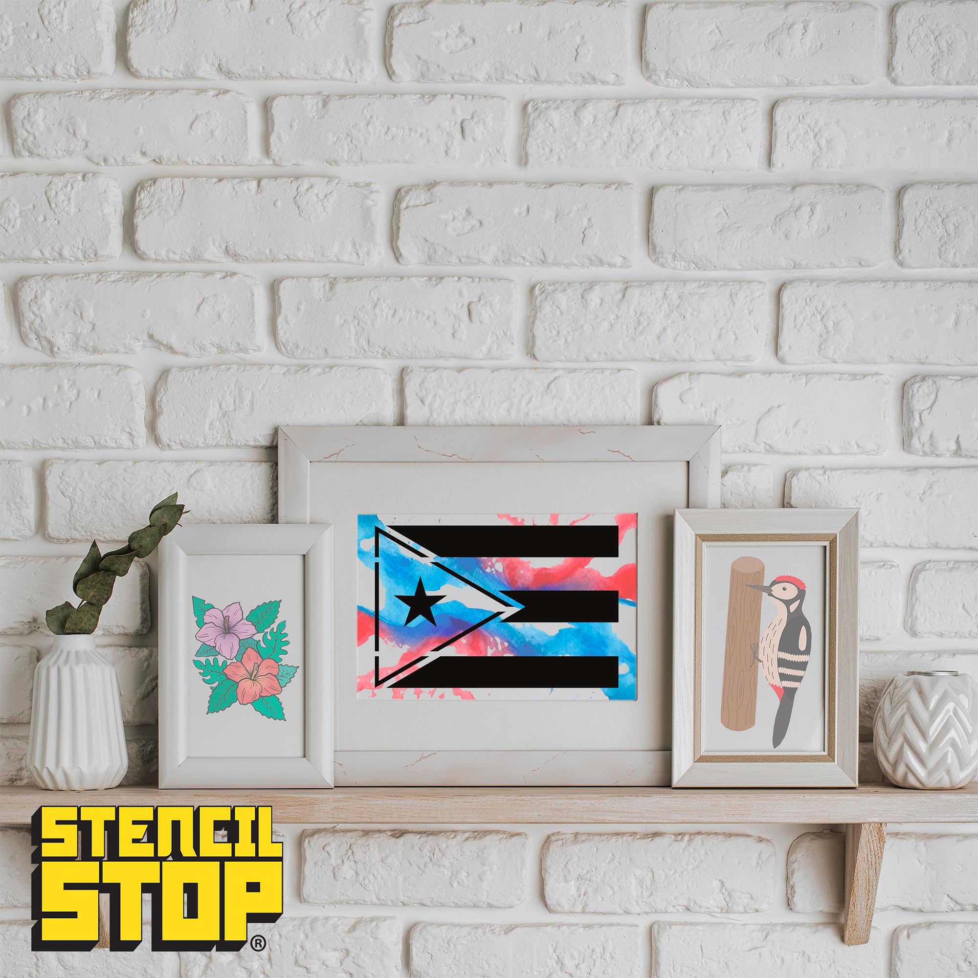 Stencil Stop Krótki szablon z flagą Portoryko - wielokrotnego użytku do projektów DIY, malowania, rysowania, rzemiosła - 14 mil plastik mylarowy (45 x 30 cm)