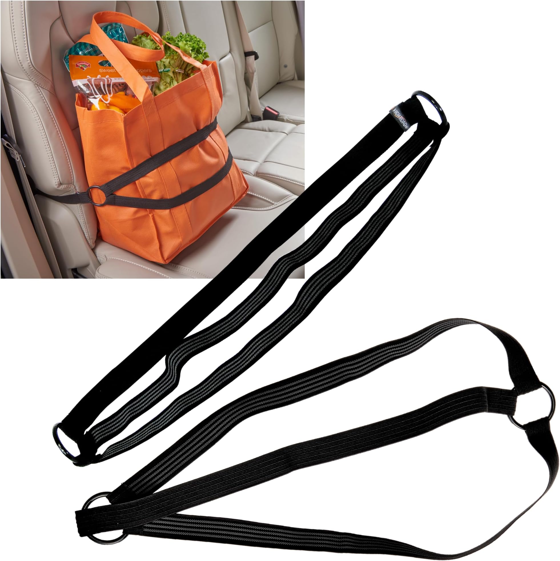 HoldTight Car Purse Holder, Grocery Bag Holder and Package Strap for the Front Seat, Back Seat or Trunk - 2-pack