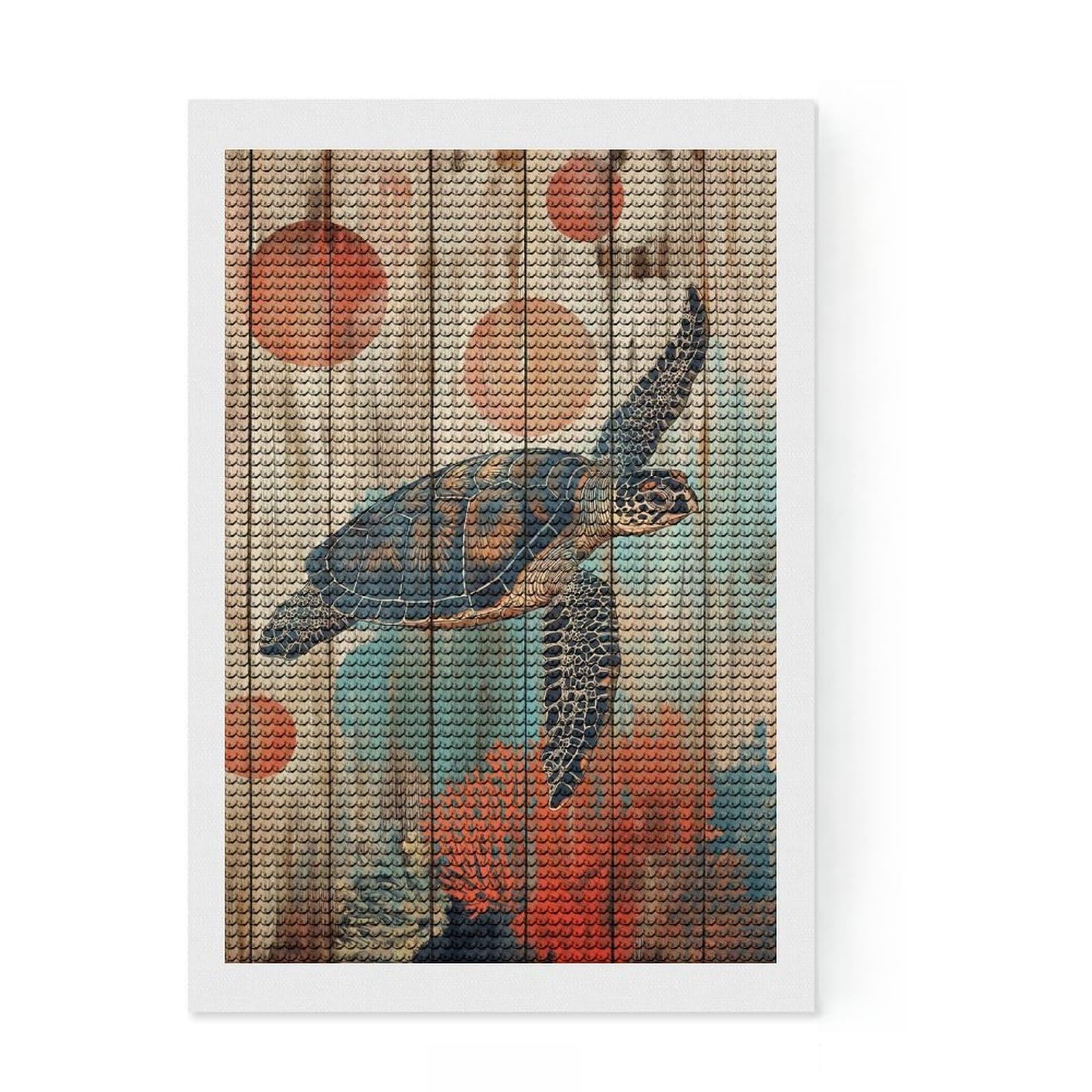 Junmoney Sea Turtle on Wood Panel Art Turtle Wall Art Diamond Art Kit 8"x12", Easy to Follow Symbols, Mindful Craft Activity, Bedroom Decor, Christmas Gift