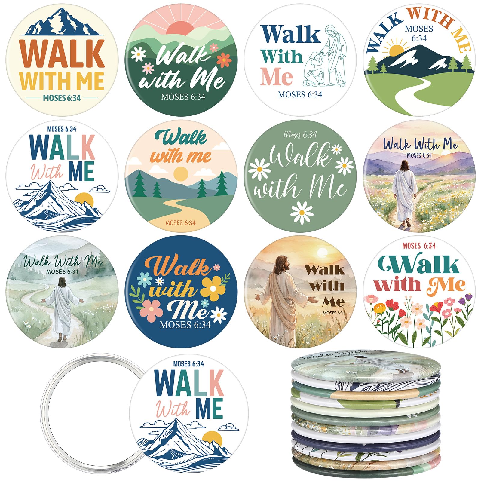 Xuhal 24 Pcs LDS Youth Theme 2026 Walk with Me Gifts Bulk LDS Mini Mirror 2026 Religious Christian Faith Baptism Gifts for Men Women Teens