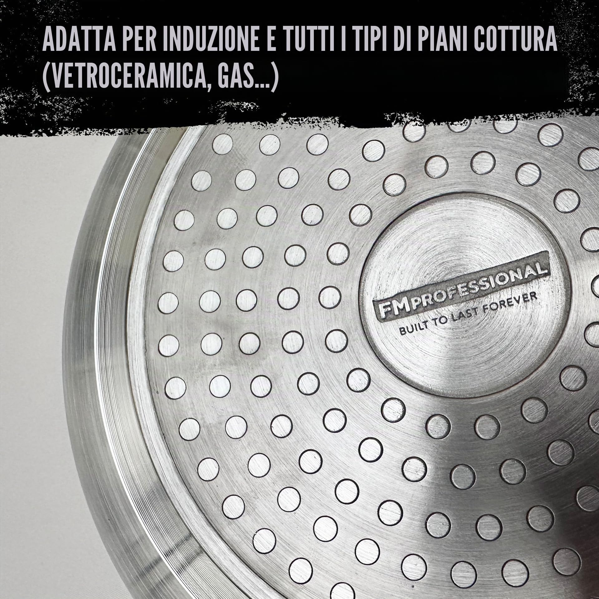 FMProfessional Set di 3 padelle professionali 20/24/24 cm profonda, in alluminio leggero e resistente, adatte per induzione e tutti i tipi di cucine, antiaderente doppio strato, struttura a nido d'ape