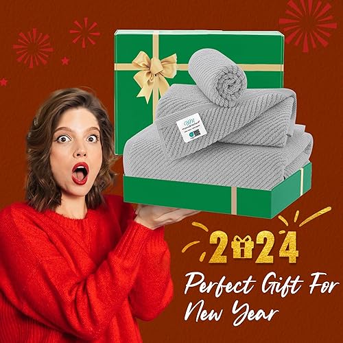 Vista 141 de VOOVA & MOVAS Toallas verdes para baño, 100% algodón, de secado rápido, ligeras, gruesas, suaves, juego de toallas de 6 piezas, 2 baños grandes