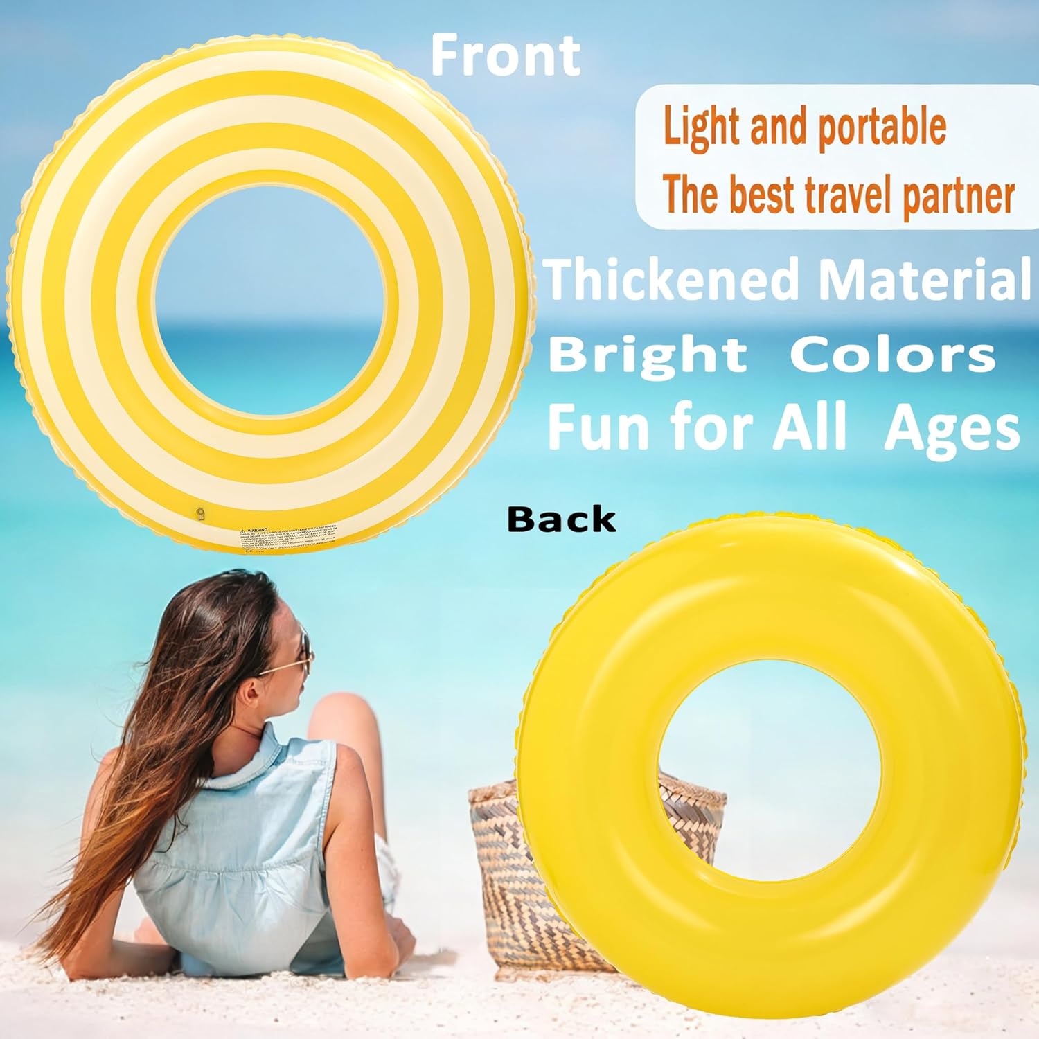 4 PCS Striped Pool Floats for Adults -36 inch Swimming Rings Tubes -Inflatable Pool Float Tube for Adults Pool Floats for The Beach, Party, Vacation