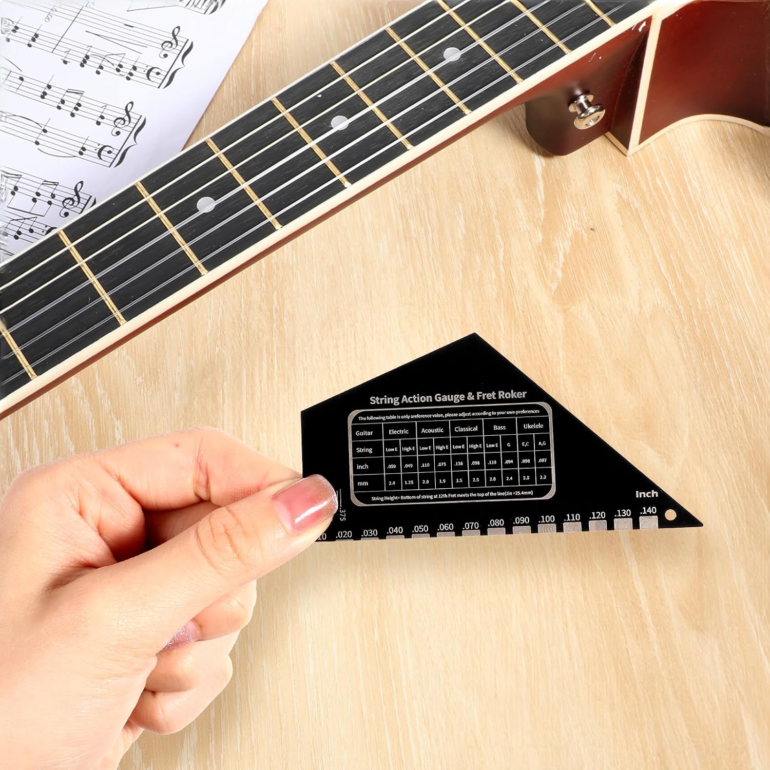 Guitar String Action Gauge Ruler Fret Rocker Tool Ruler Guitar Fret