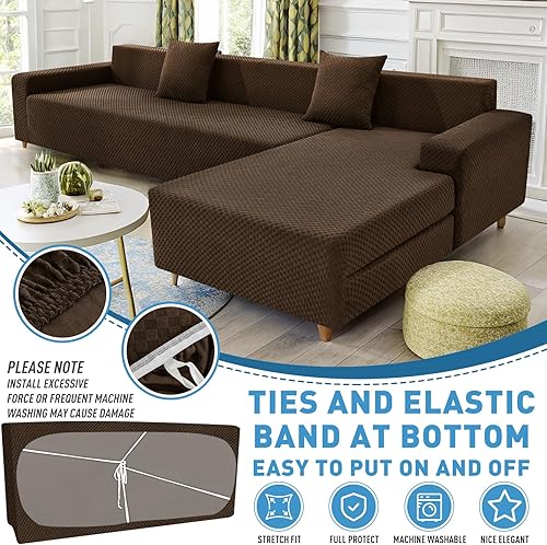 Miniatura 37 de ZNSAYOTX Fundas para Sofá Seccional, Fundas Elásticas de Jacquard con Parte Inferior Elástica para Sofá Seccional en Forma de L, Protector de Sofá