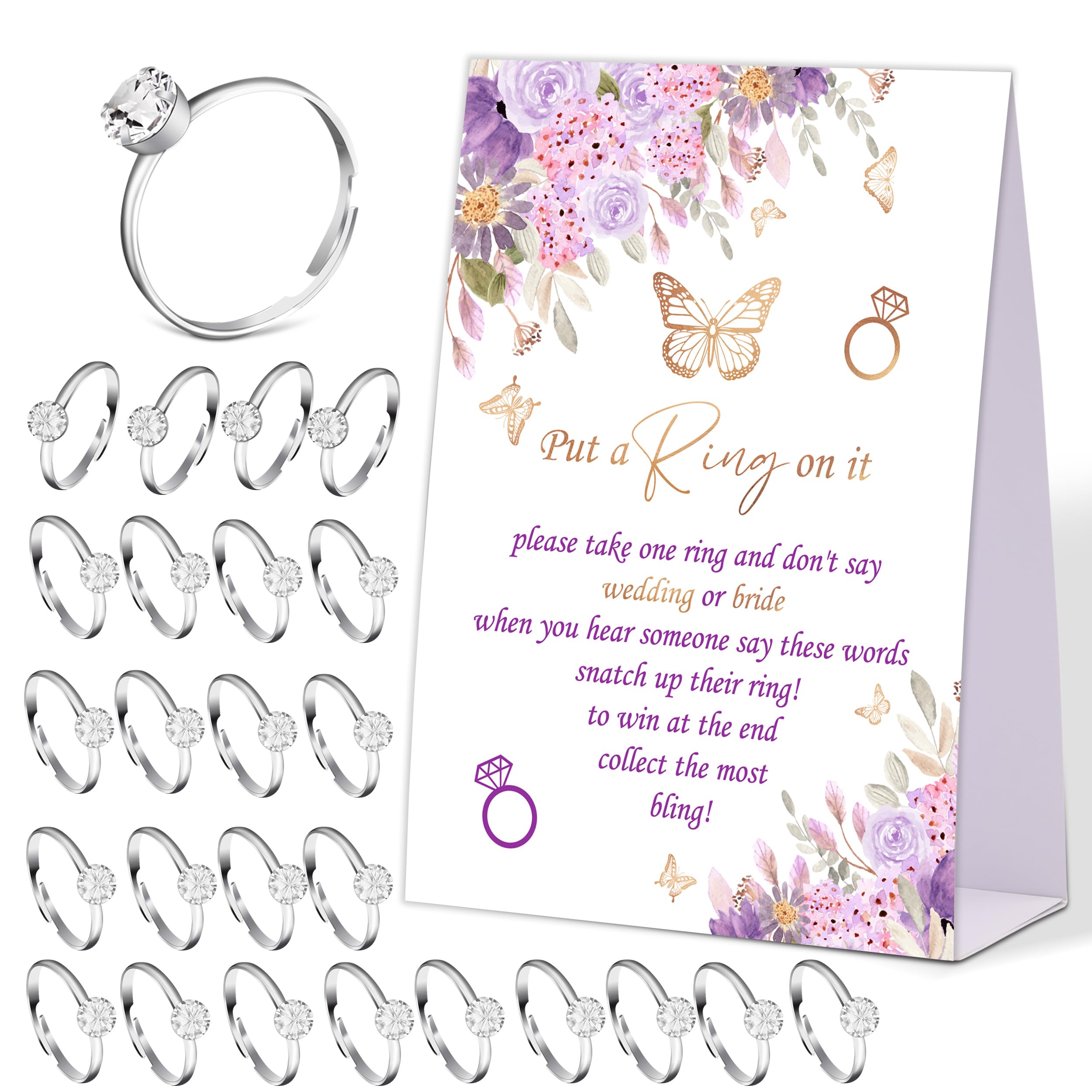 Butterfly Don't say Bride or Wedding Game, Put a Ring on It Bridal Shower Game with 50 Fake Rings, Bridal Shower Decorations, Wedding Shower or