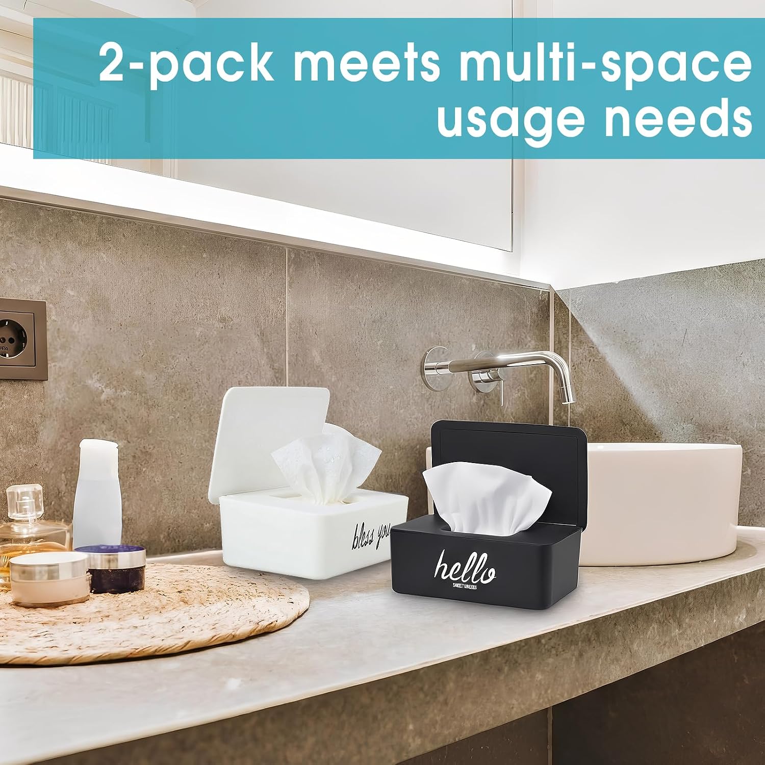 Hushee 2 Pack Wipe Dispenser Wipes Holder for Baby Adult Decorative Wipe Containers for Bathroom Home Office Cars(Black, White)