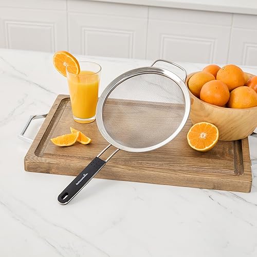 Miniatura 6 de Restaurantware Colador de malla fina, 1 unidad de 15 x 7.8 x 3 pulgadas con mango de silicona, colador de malla extrafina de acero inoxidable, mango