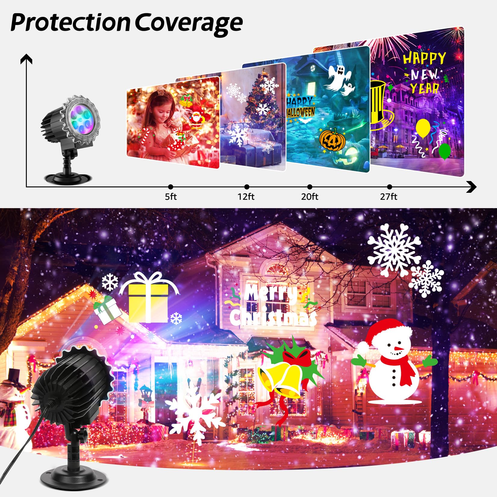 MATEPROX Snowflake Projector Lights, IP65 Waterproof Christmas Snowflake LED Light Projector for Indoor and Outdoor Garden Lawn House Party Decor Festival Decoration - Image 3